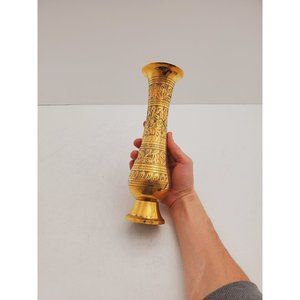 Vintage Brass Etched Brass Vase with Floral Design Made In India